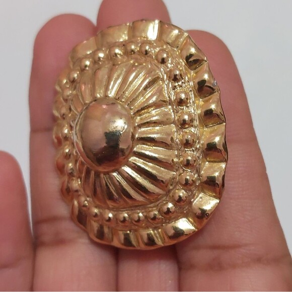 Vintage Gold Tone Dome Shaped Textured Scarf Ring Clip Rectangle Smooth Corners - Picture 3 of 8